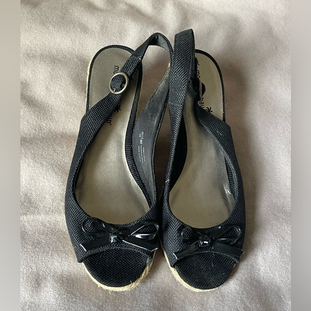 Montego Bay Club Women’s Size 10 Wide Black 3 inch wedge dress shoes open toe